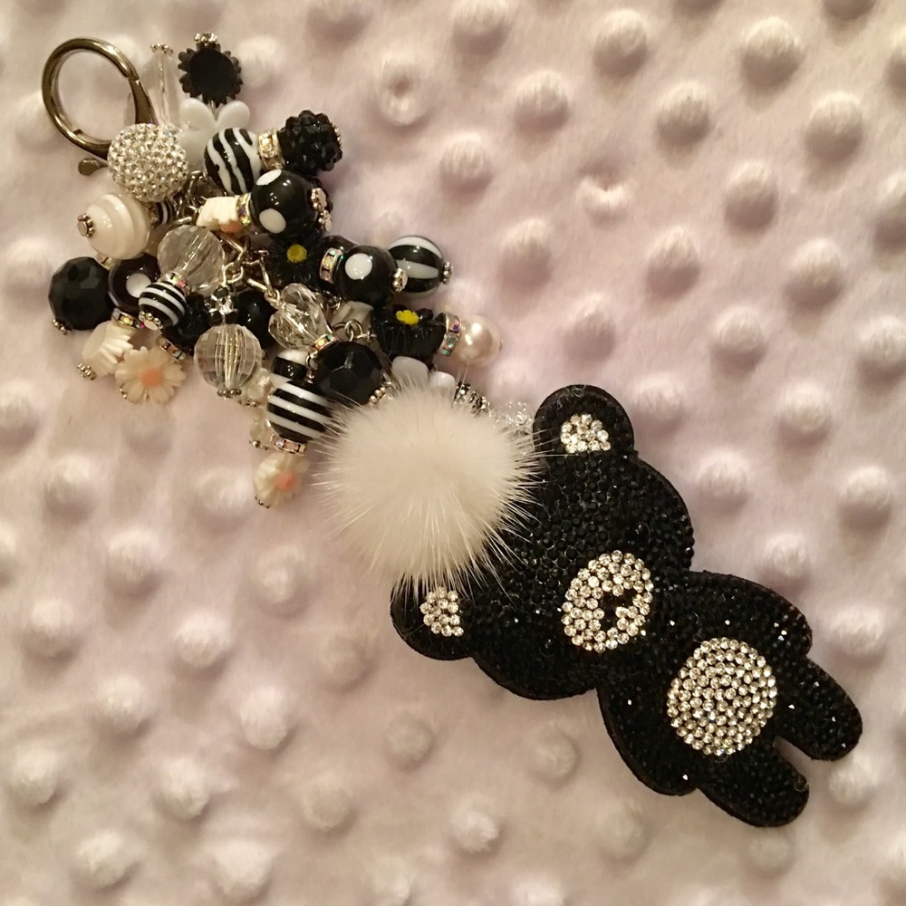 Sparkly Black Teddy Bear w/Dangles & Mink Pom!